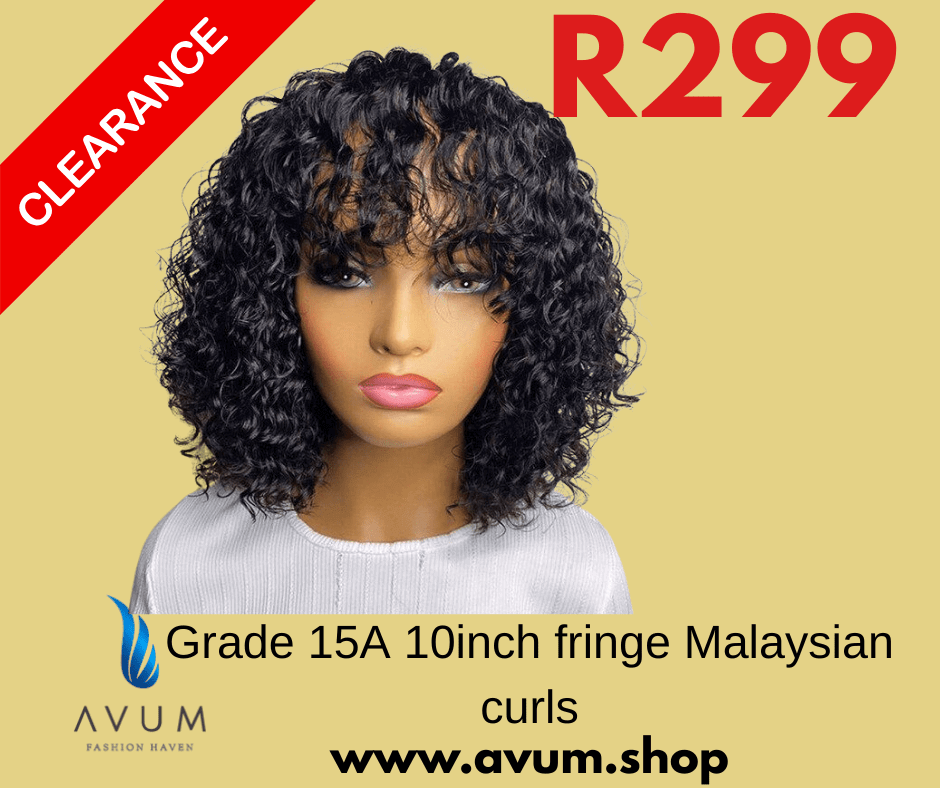 Grade 15A 10inch fringe Malaysian curls for women, clearance sale at Avum, stylish and trendy hair option.