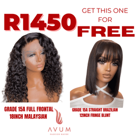18inch Malaysian full frontal + free 12Inch straight fringe blunt - Avum Fashion Haven