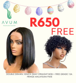 3way 10inch double drawn Bob + fringe Malaysian pixie - Avum Fashion Haven