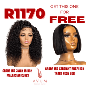 3way 18inch Malaysian + free middle part pixie bob - Avum Fashion Haven