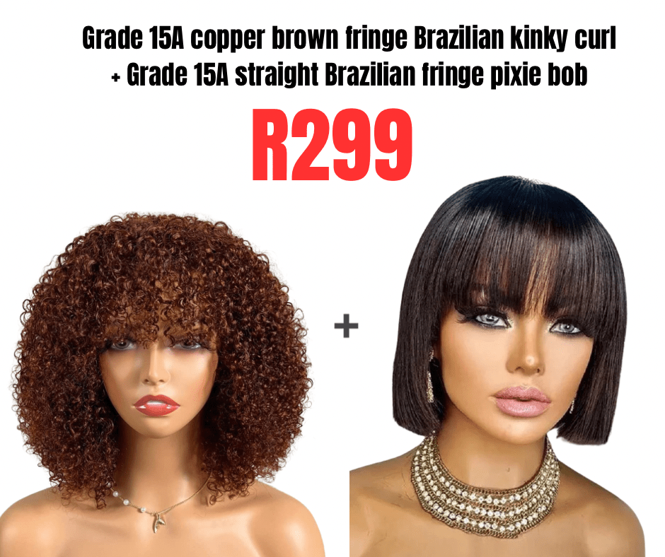 Copper brown fringe kinky + fringe pixie bob - Avum Fashion Haven