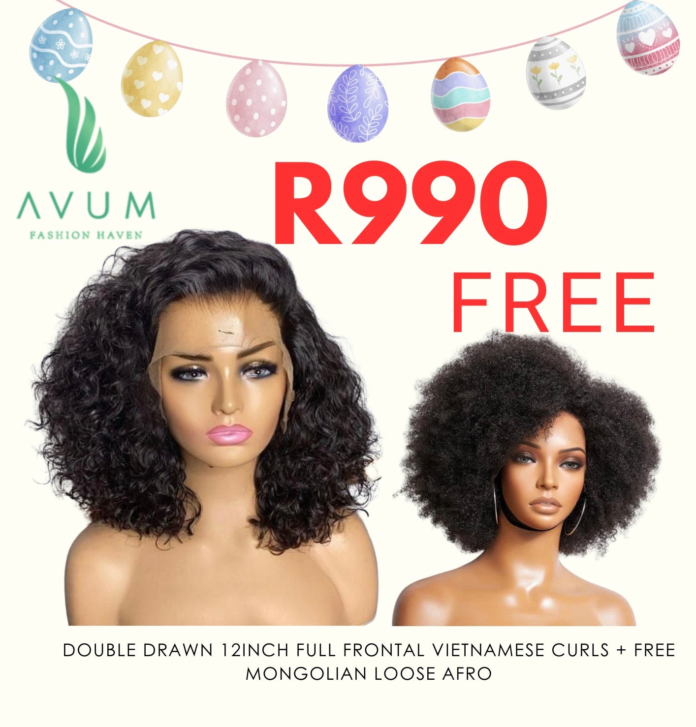 Double drawn 12inch full frontal Vietnamese curls + Mongolian loose Afro - Avum Fashion Haven