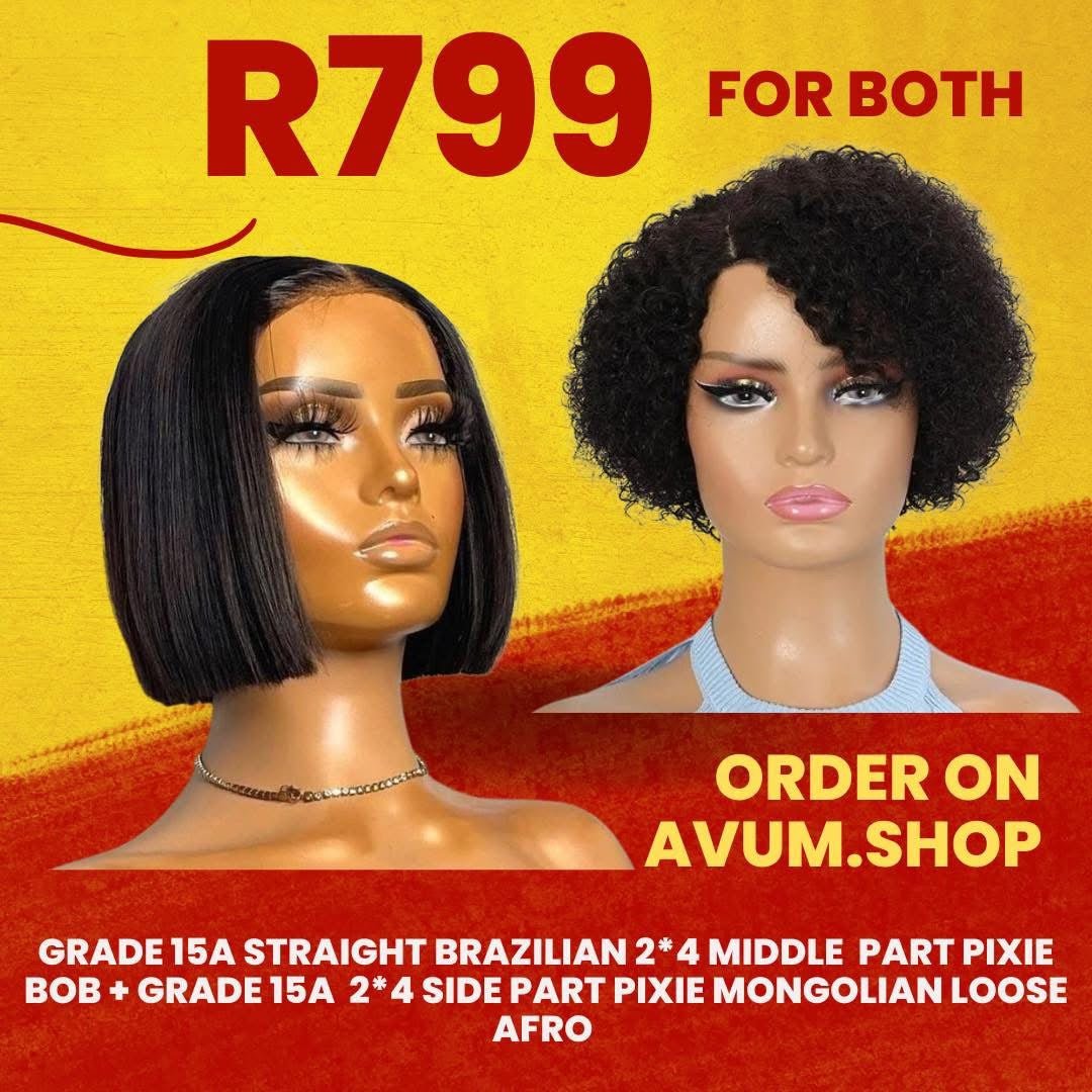 Middle part pixie bob + side part loose Afro - Avum Fashion Haven