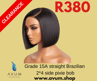 Grade 15A straight Brazilian side part pixie bob in clearance sale for R380 at AVUM Fashion Haven.