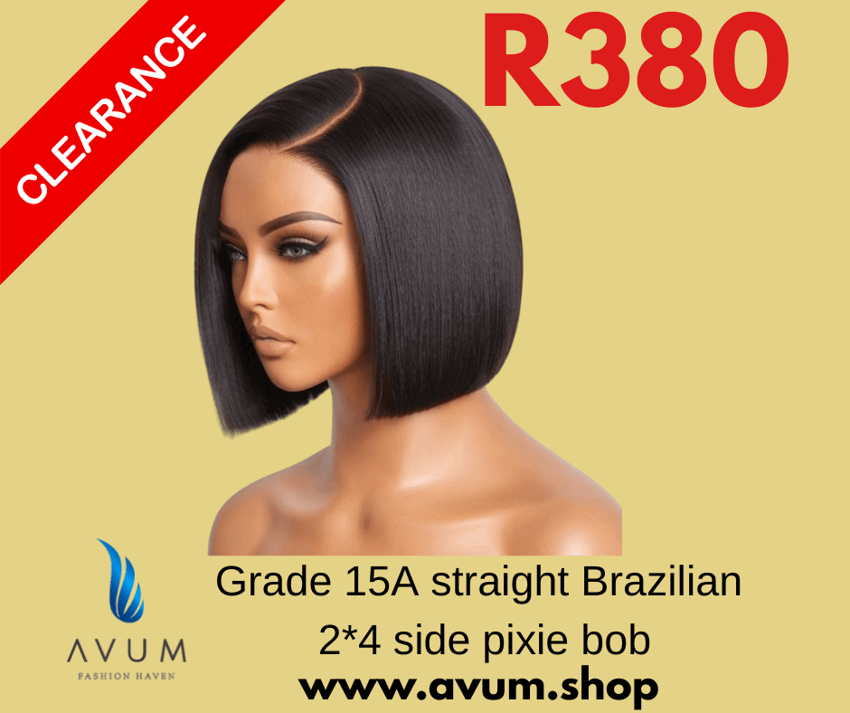 Grade 15A straight Brazilian side part pixie bob in clearance sale for R380 at AVUM Fashion Haven.