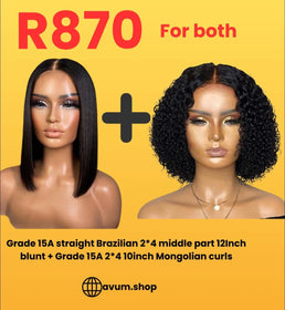 Straight middle part 12inch blunt+ middle part 10inch Mongolian curls - Avum Fashion Haven
